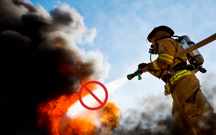 Firefighter extinguishing fire